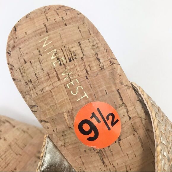 Nine West Gold Weave Crisscross Cork Wedge Sandals NEW - Picture 13 of 14